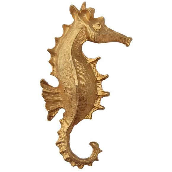 Matte Gold Tone Seahorse Brooch Pin E533 - Picture 8 of 8